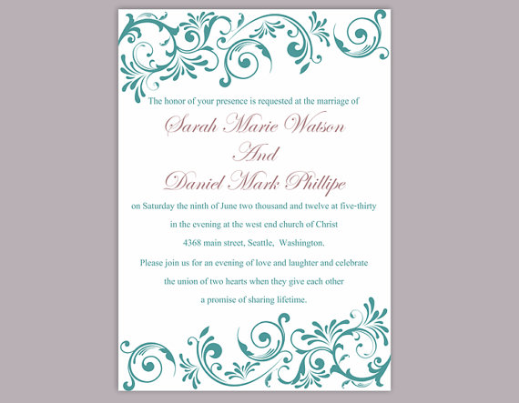 Hochzeit - DIY Wedding Invitation Template Editable Word File Instant Download Printable Invitation Teal Wedding Invitation Blue Wedding Invitation