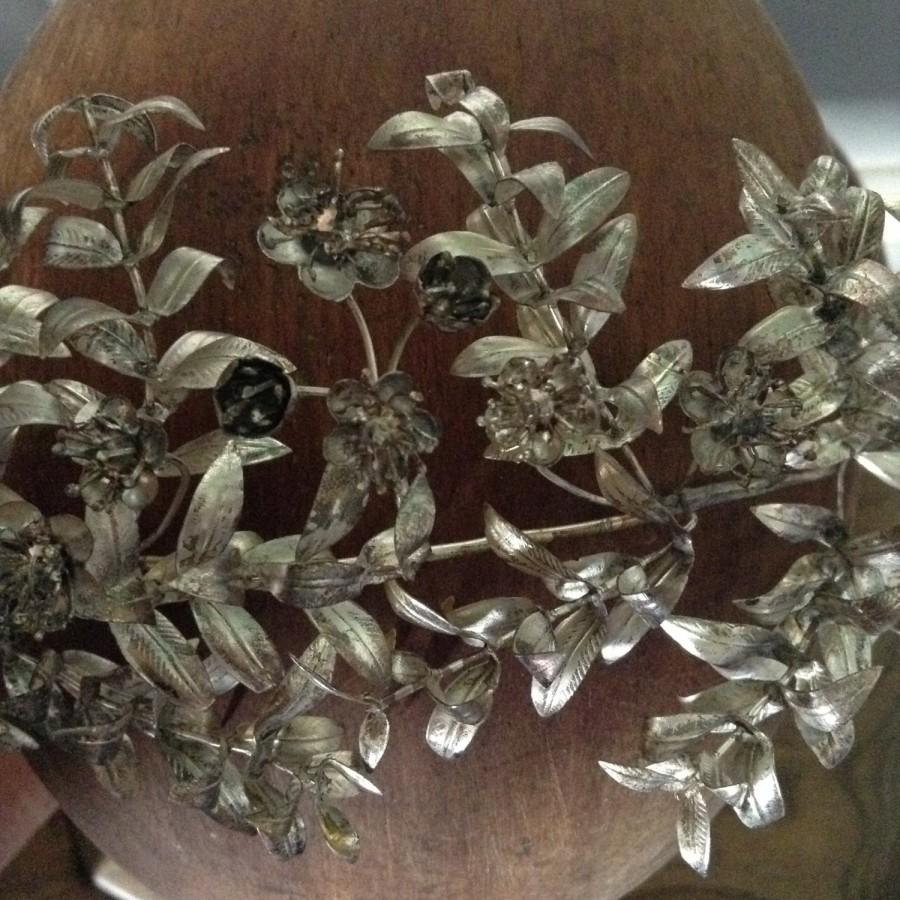 Wedding - SALE Antique German silver wedding tiara crown laurel wreath myrtle flowers leaves organic headdress