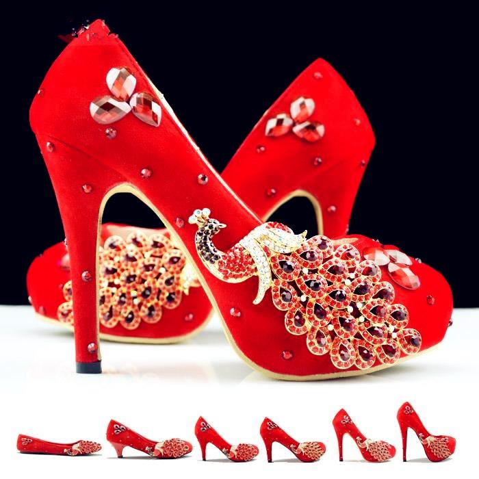 زفاف - Luxurious Point Toe Crystal Chunky Heel Wedding Shoes with Detachable Straps