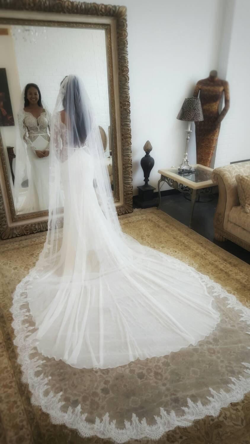 زفاف - Package Deal- Berta Bridal inspired wedding dress with lace Cathedral length veil, unique wedding dress, Sexy Wedding Dress, Fitted, Train