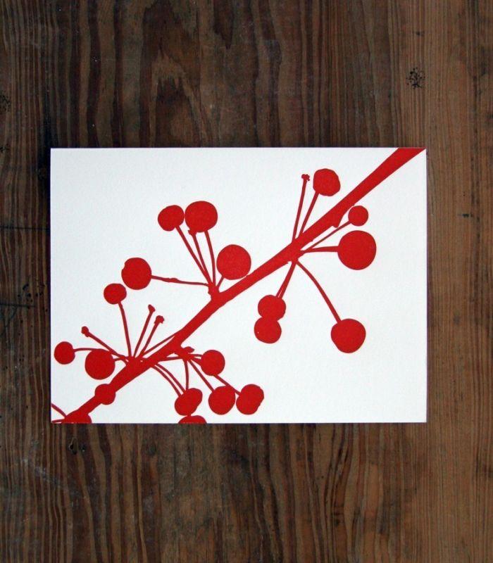 Hochzeit - Red Bird Ink: Letterpress Notecard, Red Berries with Coordinating Envelope