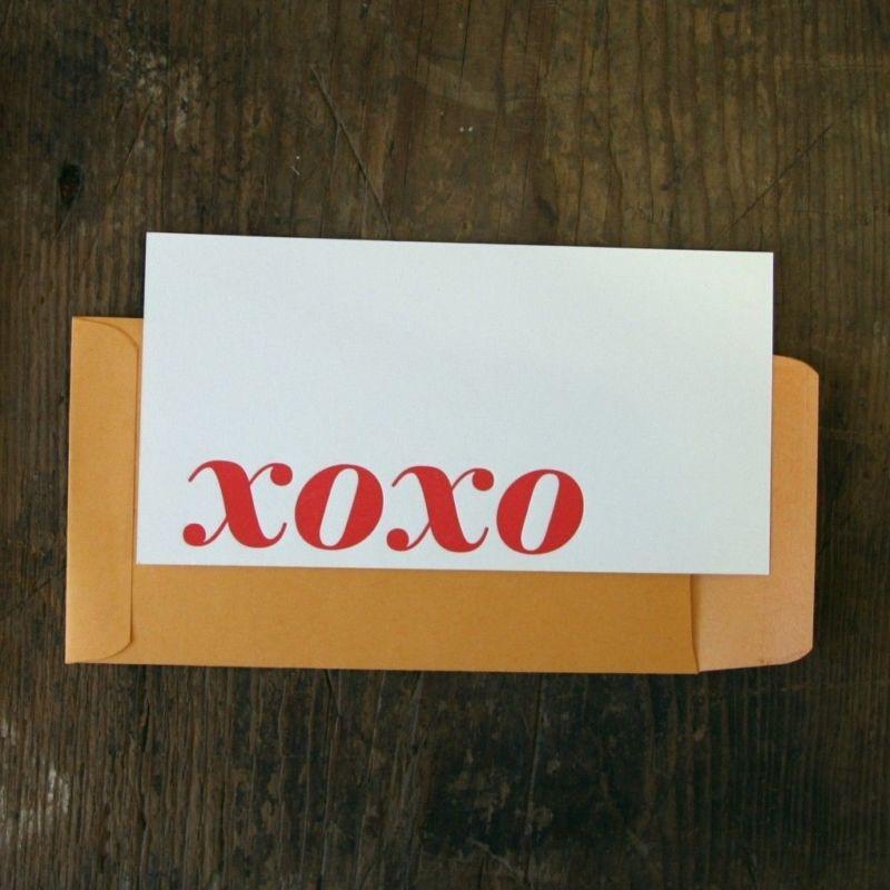 Свадьба - Red Bird Ink: Letterpress Notecard, "XOXO" in Red with Coordinating Envelope