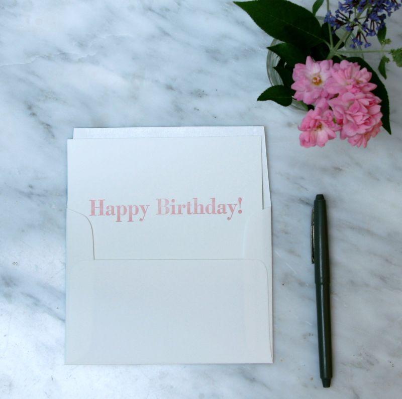 Mariage - Red Bird Ink: Letterpress Happy Birthday Note card, Pink
