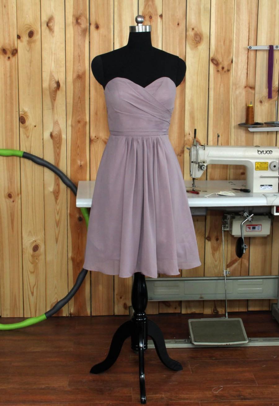 زفاف - Dusty Purple Bridesmaid Dress, Chiffon Evening Dress, A line Prom Dress, Sweetheart Wedding Dress Knee length