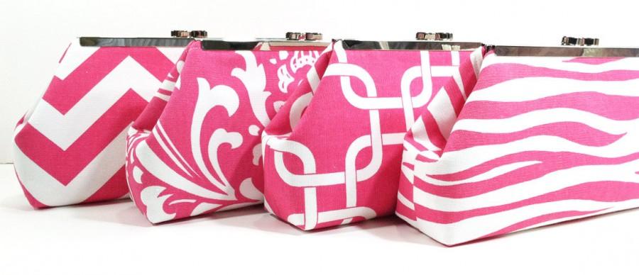 زفاف - Bridesmaid Clutches Wedding Clutch Accessories Choose Your Fabric Pink Set of 4