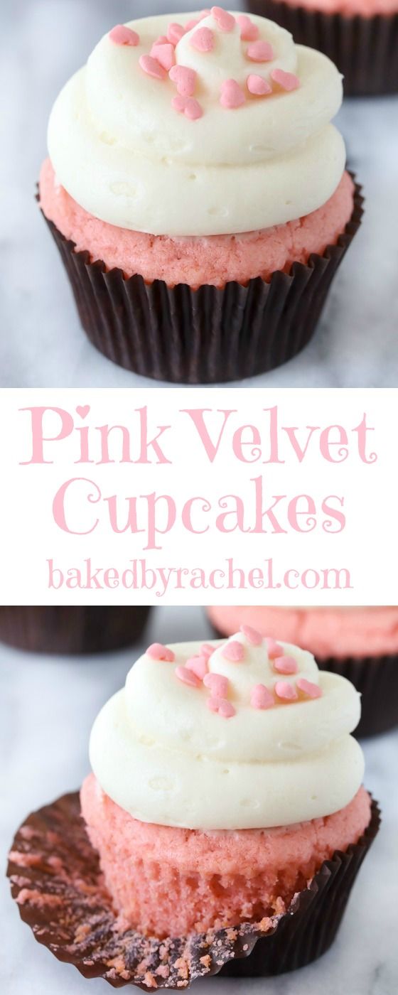 Свадьба - Pink Velvet Cupcakes With Cream Cheese Frosting