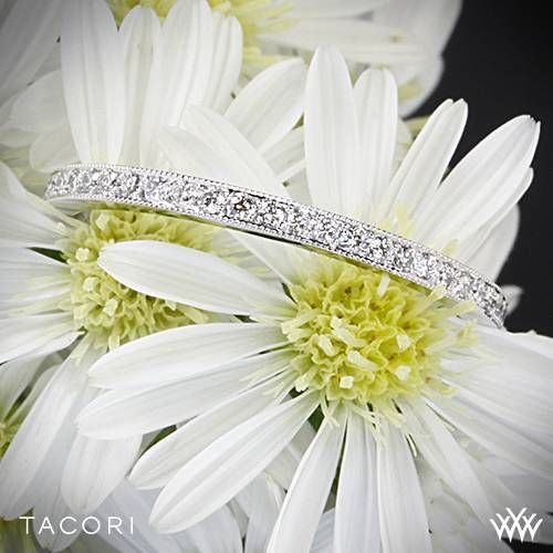 Hochzeit - 18k White Gold Tacori 2526ETML Ribbon Eternity Millgrain Diamond Wedding Ring