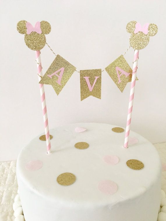 Hochzeit - Minnie Mouse Cake Topper ~ Pink And Gold Party ~ First Birthday Pink And Gold~ Minnie Party ~ Gold Glitter Party