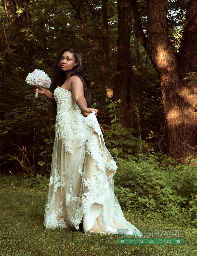 زفاف - Stunning Champagne Wedding Dress with Ivory Lace Handmade to your measurements