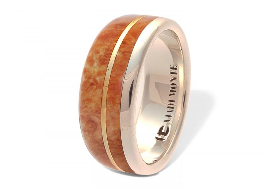 Mariage - Birch Burl Wood 18k gold line and Silver Sterling Ring 