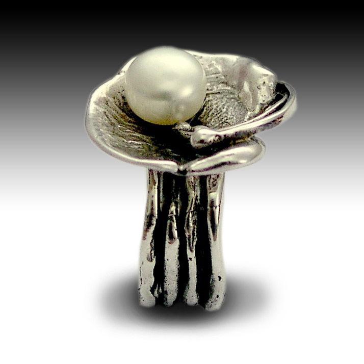 زفاف - Engagement ring, pearl ring, sterling silver ring, organic ring, freshwater pearl ring, statement ring, silver pearl ring - Let me in R1570