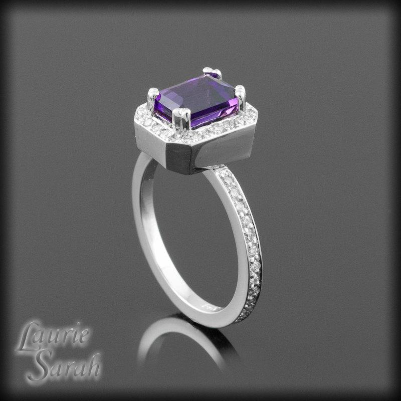 Hochzeit - Amethyst Ring, Amethyst and Diamond Ring for your Engagement, Wedding, or Just Because - February Birthstone - LS141