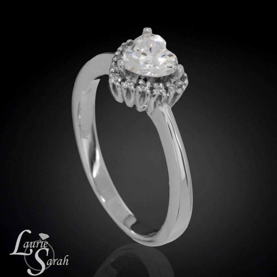زفاف - Engagement Ring, Heart Shaped CZ and Diamond Engagement Ring with Diamond Halo - Give her your Heart - LS1372