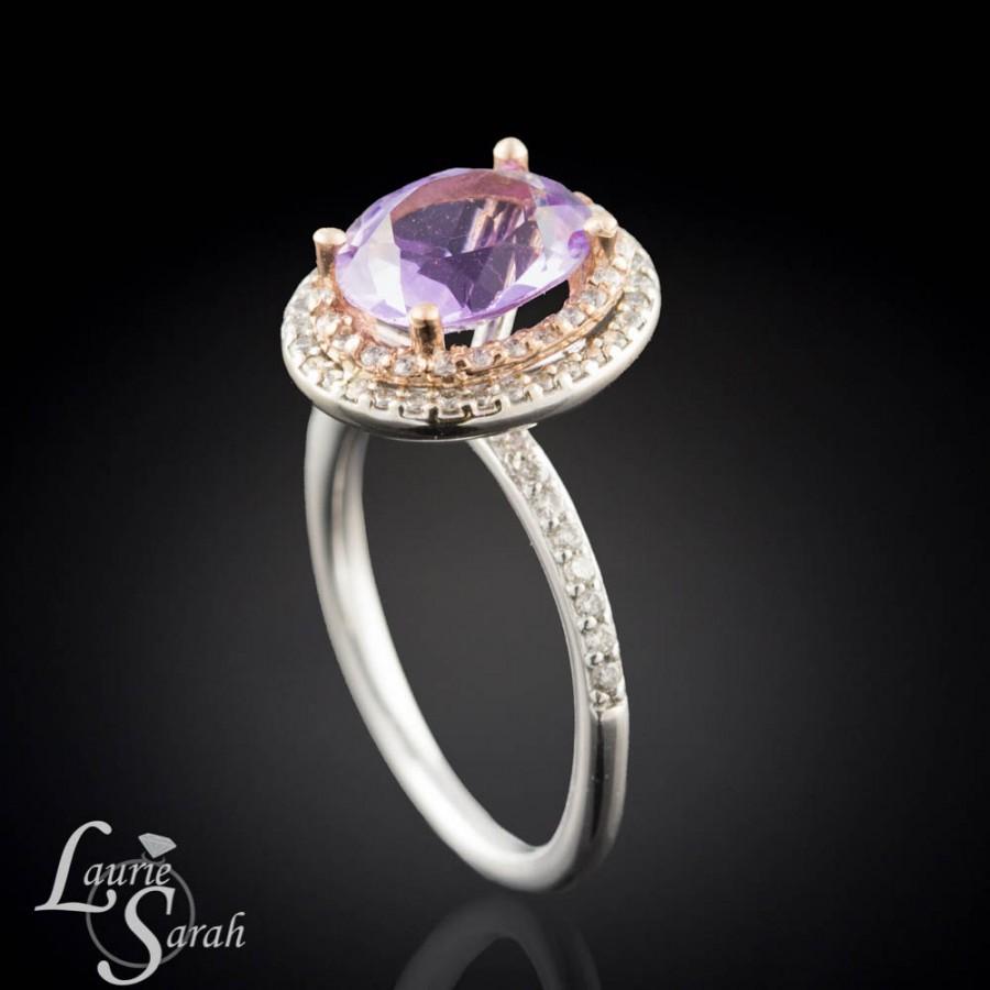 Свадьба - Amethyst Engagement Ring, Amethyst and Diamond Double Halo Engagement Ring - February Birthstone - LS1235