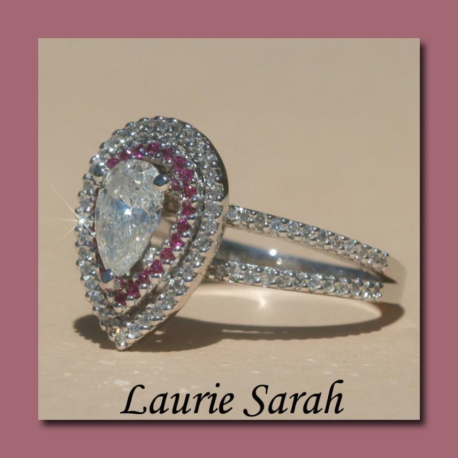 زفاف - Pear Diamond Engagement Ring with Pink Sapphire & Diamond Double Halo - LS1518