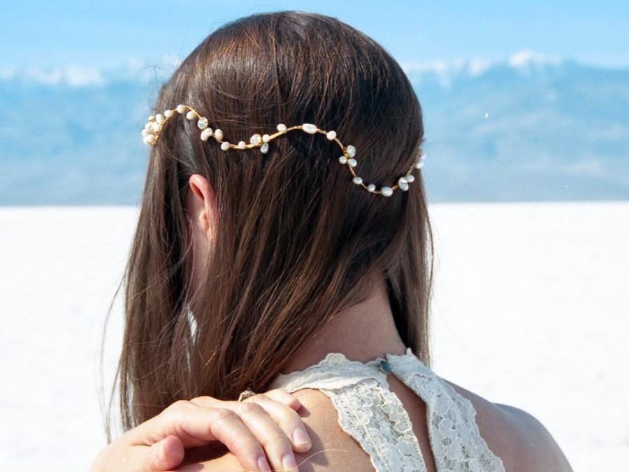 Wedding - Valley Eternal - bohemian inspired bridal halo, boho freshwater pearl and Swarovski crystal rhinestone headpiece