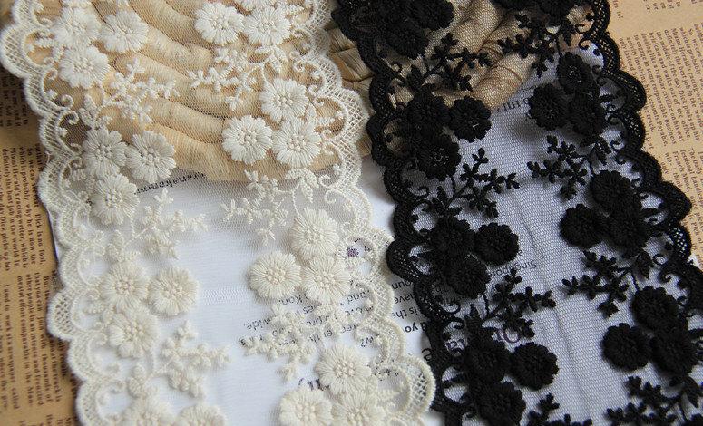 زفاف - Lace Trim, Embroidery Double Scallop Edging, Lovely Daisy Pattern, 4.3 inches Wide for Wedding Dress, Veil, Costume,Craft Making 1Y