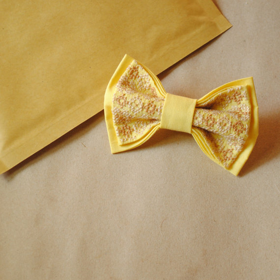 Hochzeit - Yellowbo Wedding bow tie Yellow bow tie Papillon jaune Women's neckties Thanksgiving gift ideas Xmass Photography session Ties with tracery