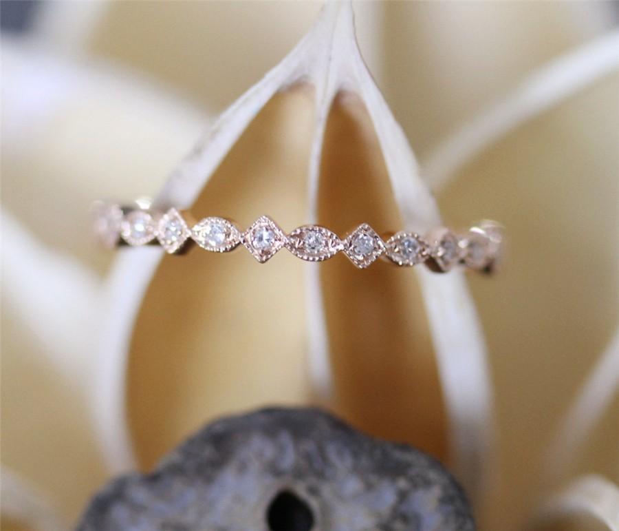 زفاف - Art Deco Style Diamond Wedding Band,Full Eternity Pave Diamonds Wedding Ring,Dainty Diamond Ring 14K Rose Gold (Half Eternity Is Available)