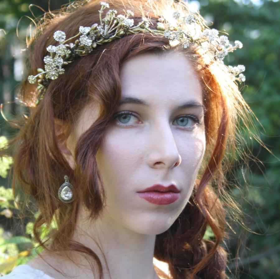 زفاف - Gold flower crown floral crown Rustic bridal tiara boho hippie flower halo wreath Woodland wedding flower crown elven flower headband JUNO