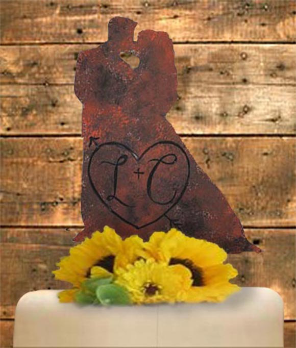 Mariage - Rustic Bride and Groom Wedding Cake Topper, Country Wedding, Faux Metal Cake Topper, Rustic Chic Topper,Personalized, Lucky Bee Designs,