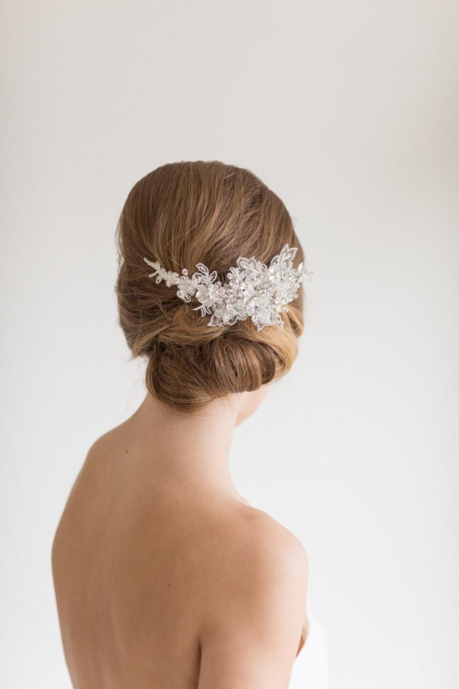 زفاف - Lace Bridal Headpiece,  Crystal and lace Hair Comb, Wedding Hair Accessory
