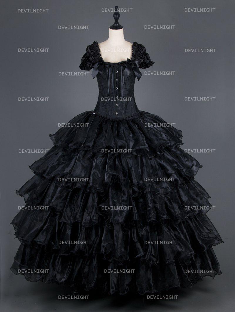 Wedding - Black Cap Sleeves Gothic Corset Long Ball Prom Party Gown