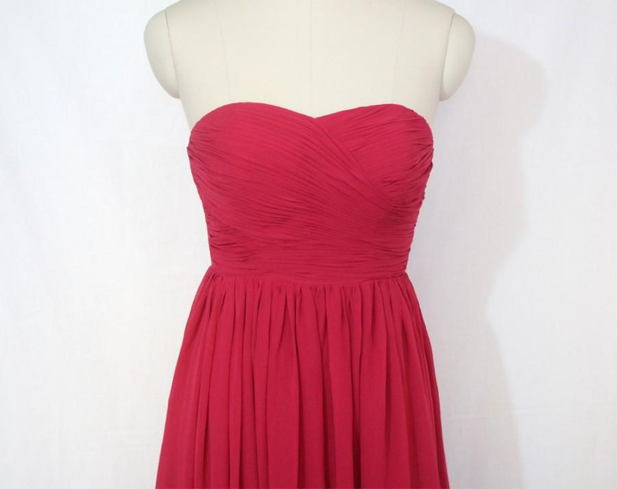 Свадьба - Red Sweetheart Bridesmaid Dress Long Chiffon Red Strapless Dress-Custom Dress