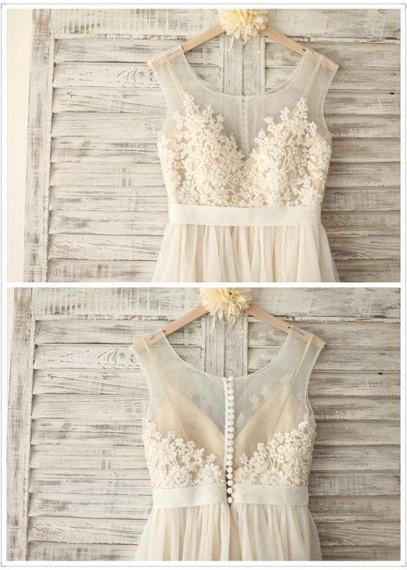 Wedding - Lace Chiffon Wedding Dress With Champagne Lining