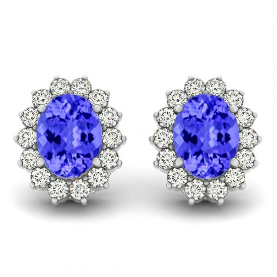 Mariage - Tanzanite Oval Diamond Halo Stud Earrings 14k White Gold, 18k or Platinum - Wedding Gifts for Women - Jewelry for Fiance - Tanzanite Earrings