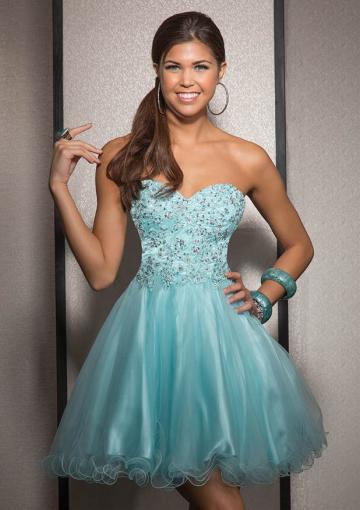Hochzeit - Lace Up Blue Sleeveless Sweetheart Crystals Tulle Short