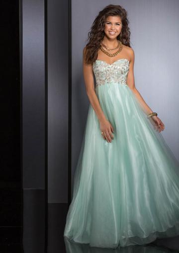 Свадьба - Crystals Sweetheart Sleeveless Aqua Lace Up Tulle Chiffon Floor Length Ball Gown
