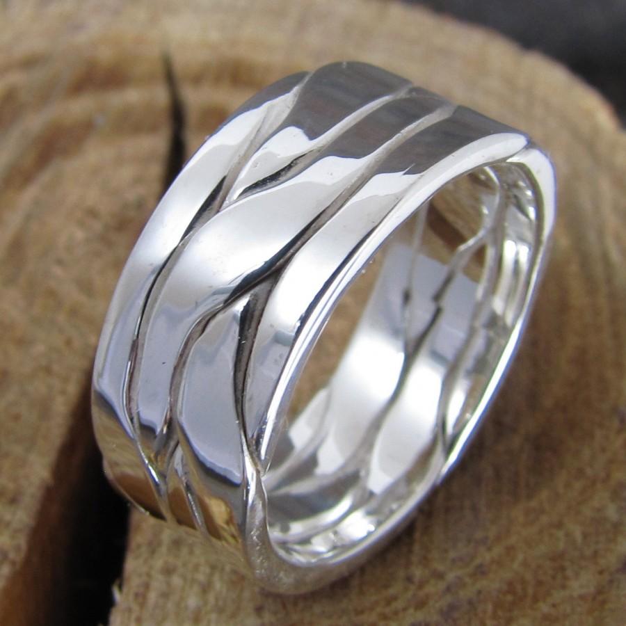 Wedding - Mens Braided Wide Argentium Sterling Silver Band Ring