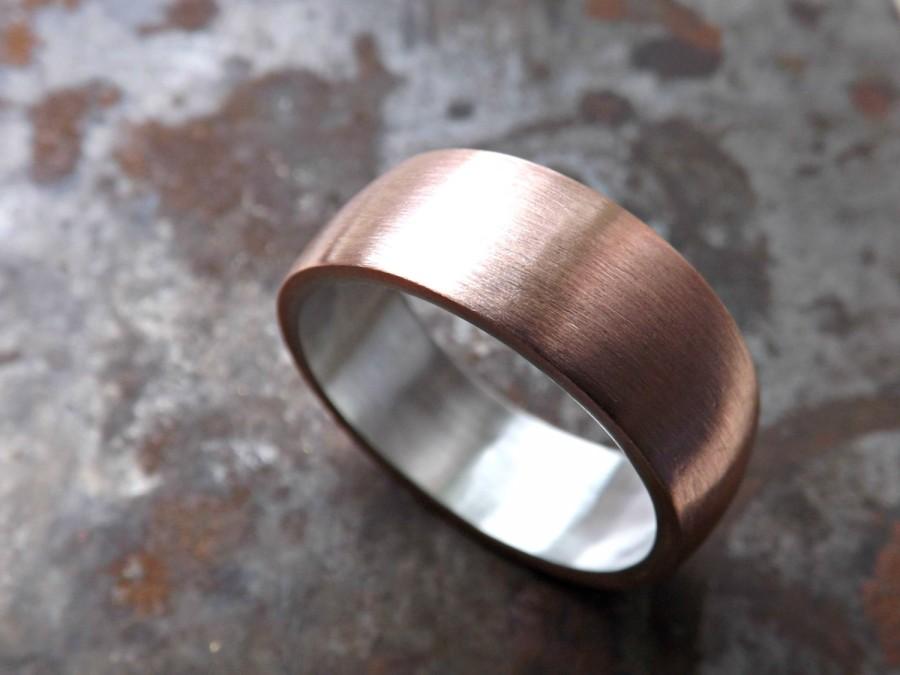 Mariage - copper wedding ring, mens promise ring, bold copper ring silver, mens wedding band copper silver, mens ring copper, anniversary gift for men