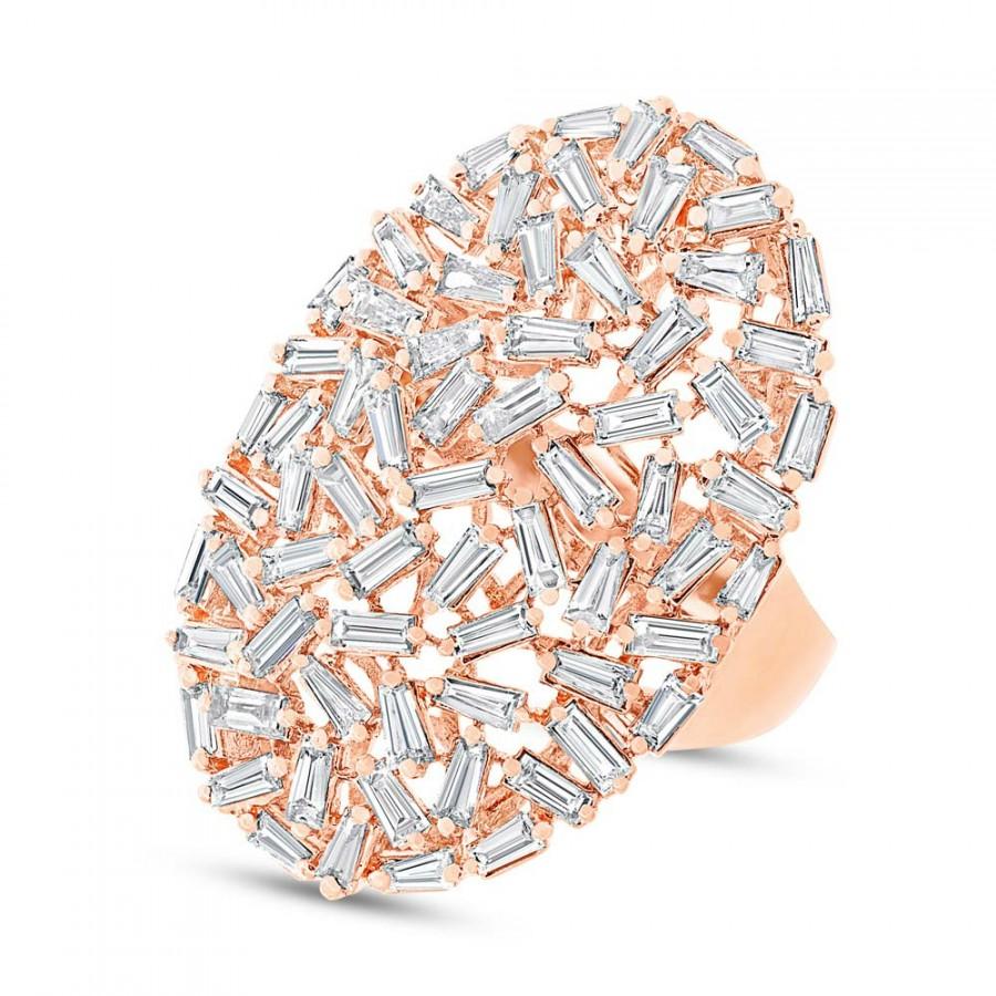 Hochzeit - DIAMOND BAGUETTE RING 14K ROSE GOLD COCKTAIL RING - DIAMOND ANNIVERSARY RINGS FOR WOMEN - PINK - MODERN RINGS FOR HER