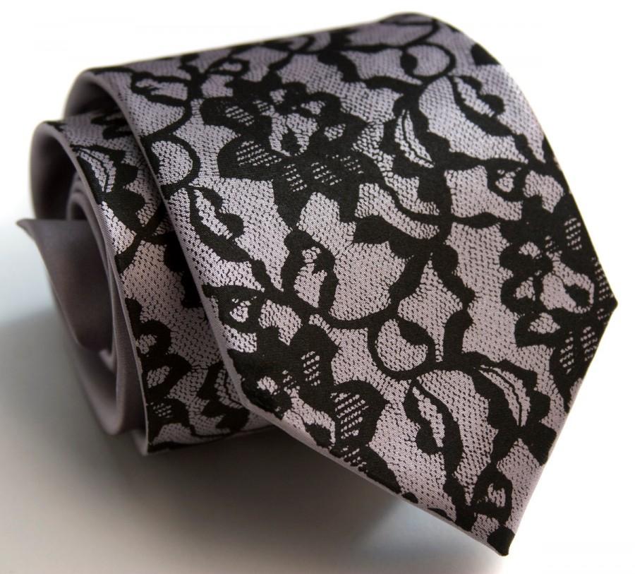 زفاف - Lace necktie. "Boudoir  Lace." Screen printed tie, black print. Choose standard, narrow or skinny size.