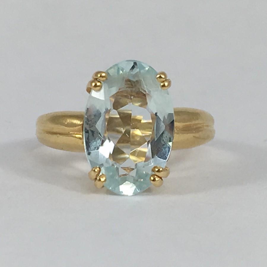 Свадьба - Vintage Aquamarine Ring. 14k Yellow Gold Setting. 3 Carat Oval Aquamarine. Unique Engagement Ring. March Birthstone. 19th Anniversary Gift.