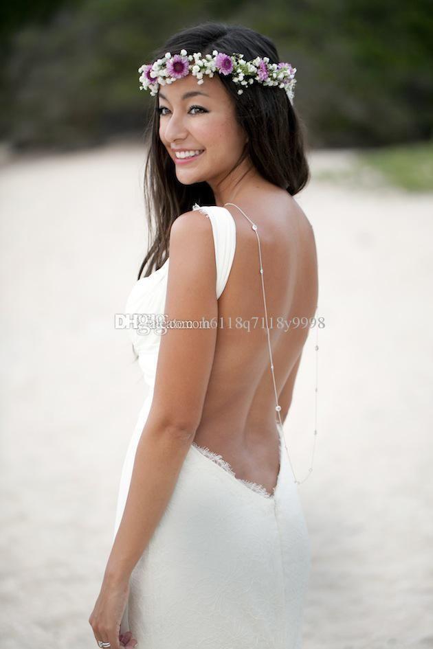 Mariage - Wholesale   Sexy Backless Beach Wedding Dresses 2014 Spaghetti Straps Draped Neckline Lacy Open Back Wedding And Evening Dresses Summer Wed Mermaid Dress For Wedding Taffeta Mermaid Wedding Dress From H6118q7118y9998, $107.02