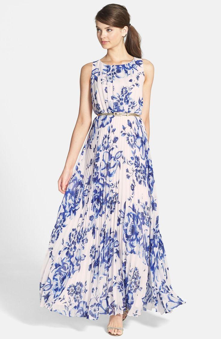 زفاف - Women's Eliza J Belted Print Chiffon Maxi Dress