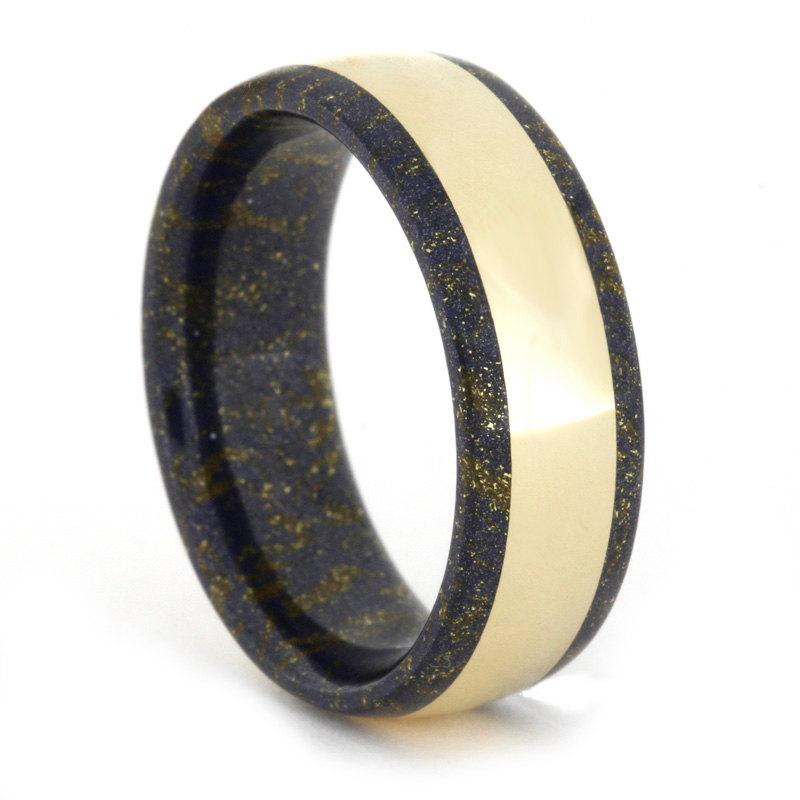 Mariage - Lapis Mokume Gane Ring with 14k Yellow Gold Inlay, Wedding Band