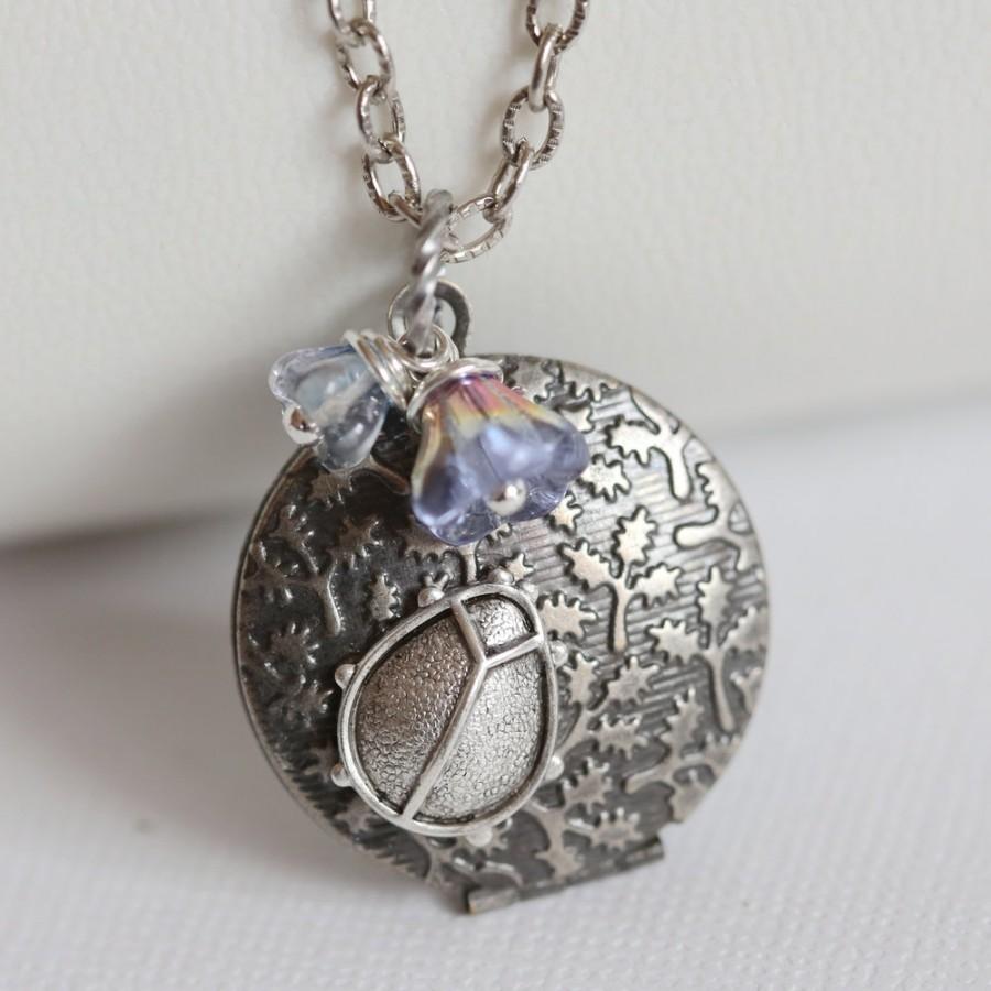 زفاف - Locket,Ladybug Locket,Silver Locket,Flower Locket.Blue Flower.Wedding Necklace,bridesmaid necklace