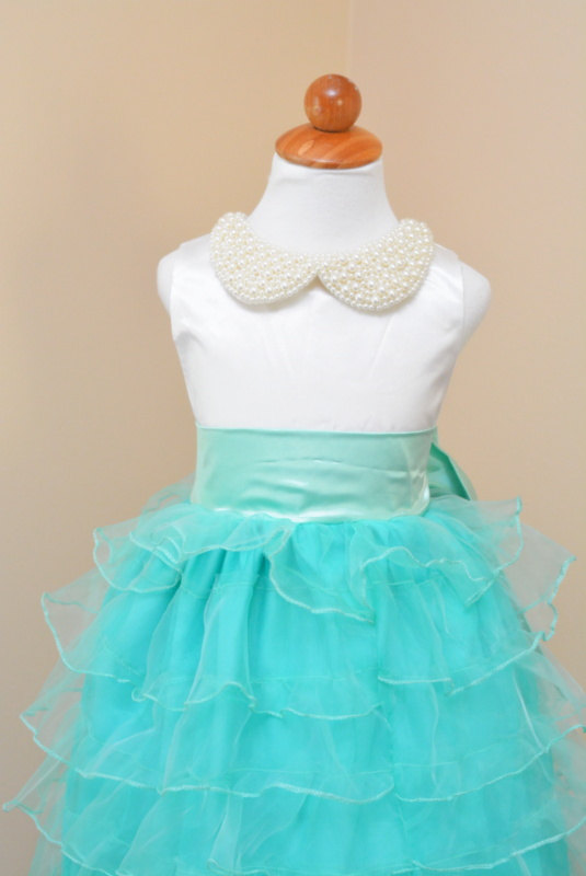 Wedding - Beading Ruffled Flower Girl Dress -Ivory flower girl dress -junior bridesmaid dress - Baby Dress - Pink Flower girl Dress- flower girl dress