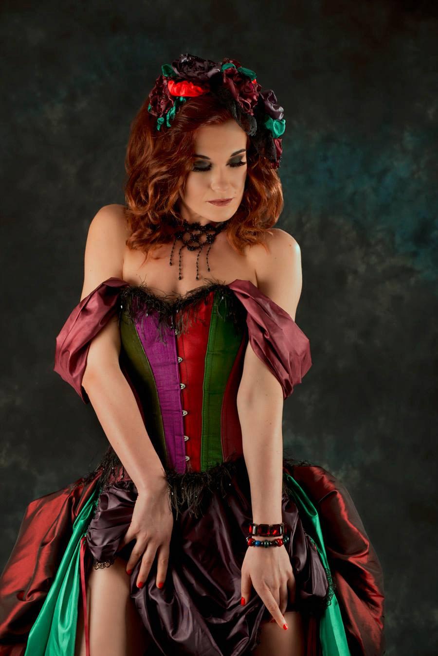 Mariage - Steampunk Victorian gem colour corset wedding dress / prom with bustle MADE TO ORDER/ measure