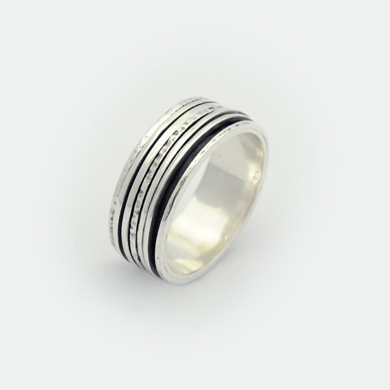 زفاف - Simple Spinner ring - Sterling Silver Ring - Silver wedding rings - Oxidized Base Spinning Ring - Meditation band - Worry ring, Anxiety ring
