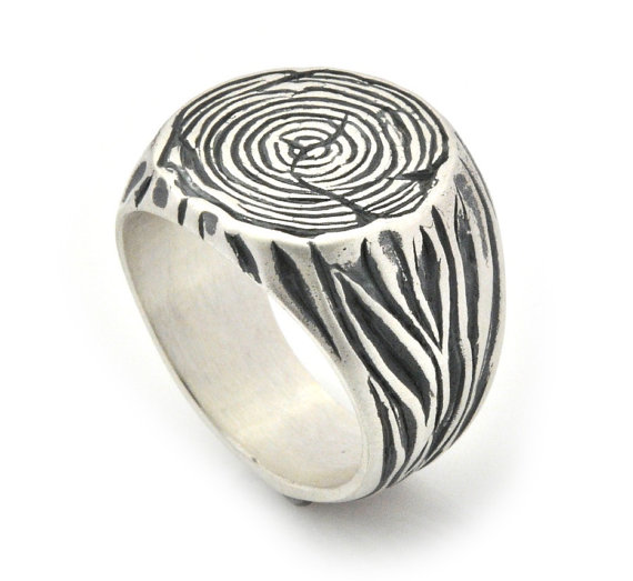 Свадьба - Men's Signet Ring - Tree Trunk silver Ring - Sterling Silver Signet - Tree Trunk Ring - Tribal Ring - Tree Ring - Nature inspired Ring
