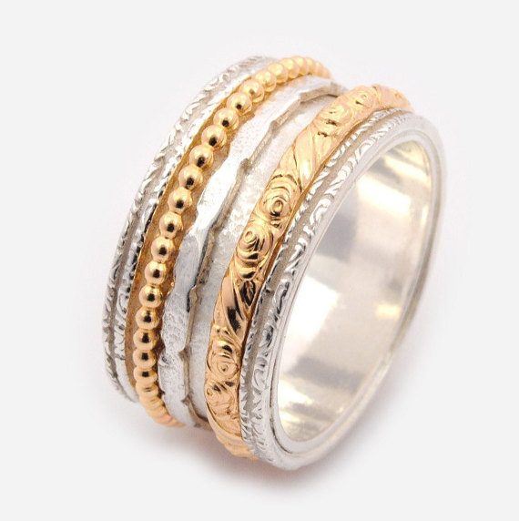 زفاف - Spinner rings for women - meditation band - worry ring - engagement rings - anxiety rings, silver wedding rings - Woodland Ring - R2182