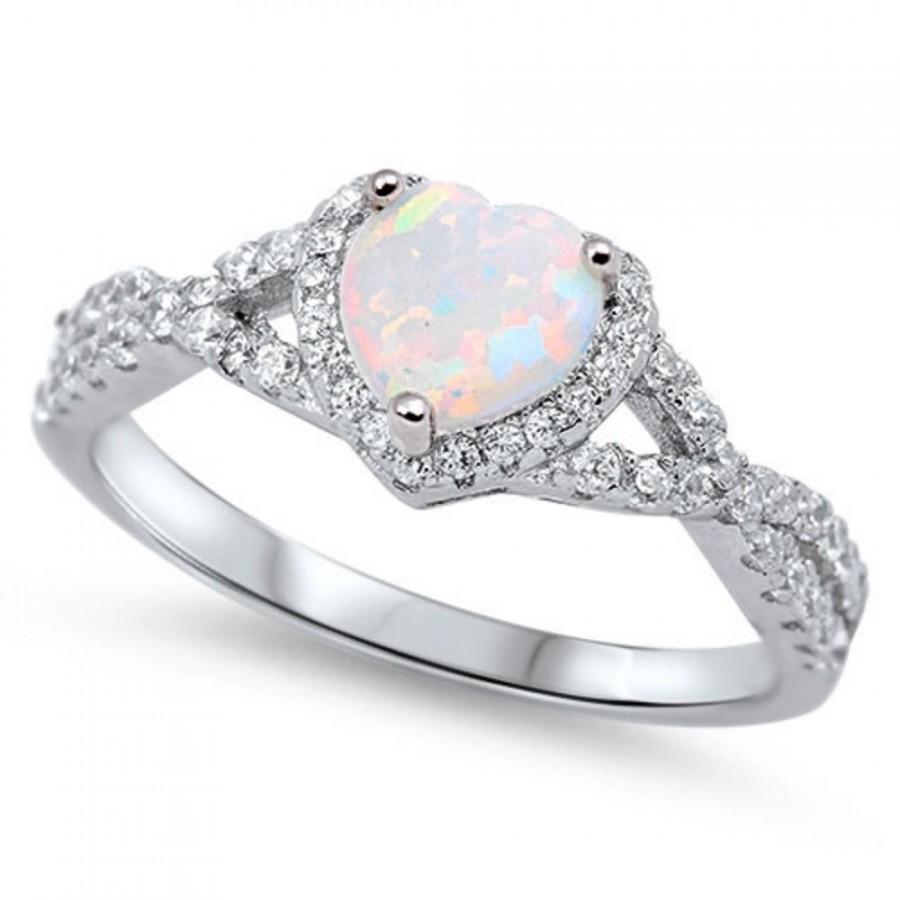 زفاف - Heart Promise Halo Ring 0.74CT Heart Shape Lab White Opal Round Clear CZ Solid 925 Sterling Silver Wedding Engagement Infinity Shank Ring