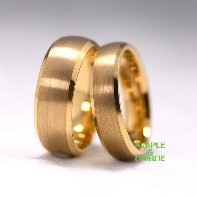 Свадьба - Tungsten Couple Ring,Matching Wedding Bands,Gold Plated Tungsten Wedding Ring Sets,Couples Ring, Tungsten Wedding Band,His and Hers Rings