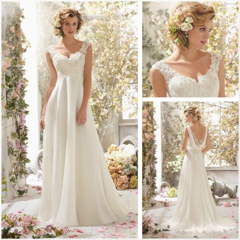 Wedding - New White Ivory Chiffon Wedding Dress Bridal Gown Stock Size: 6 8 10 12 14 16 18