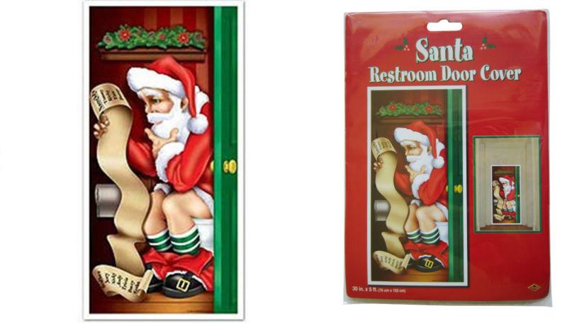 Hochzeit - Santa Toilet Restroom Door Cover Christmas Hanging Loo Poster Decoration